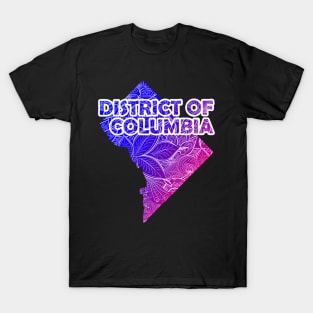 Colorful mandala art map of District of Columbia with text in blue and violet T-Shirt